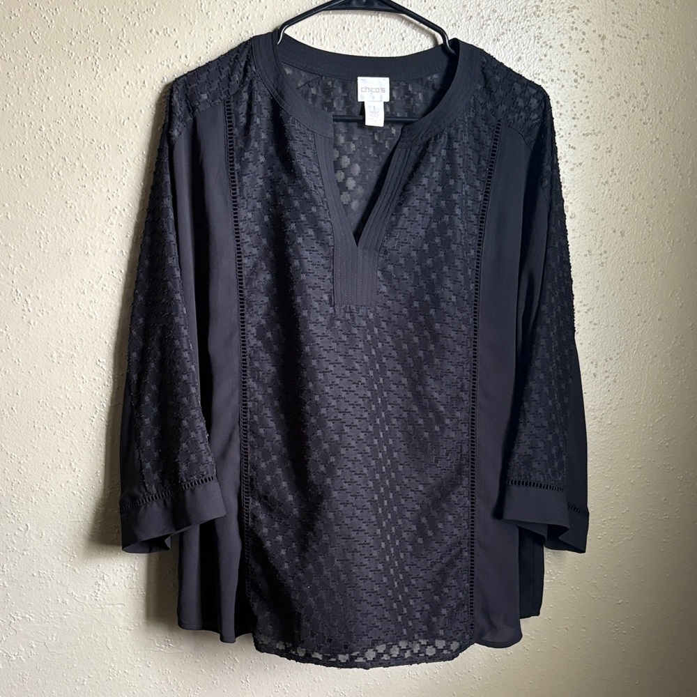 Chico's Elegant Black Textured Blouse